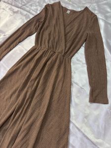 Brown Ribbed Midi Dress