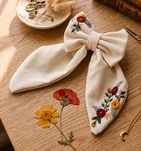 Chic Embroidered Bow Hair Clips