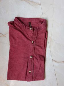 Maroon Mandarin Collar Shirt | Size L