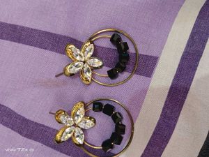 Elegant Flower &amp; Black Bead Hoop Earrings