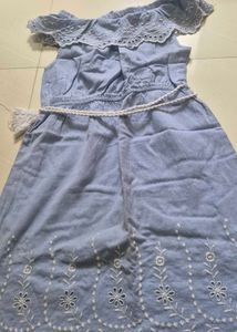 Blue Off-Shoulder Embroidered Dress