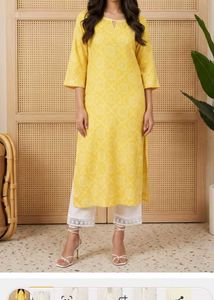 Gold Yellow Cotton Kurti with Bottom