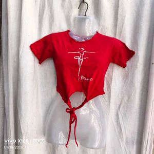 Red Crop Top with Dancer Graphic