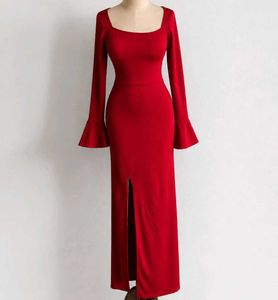 red women bodycon long dress