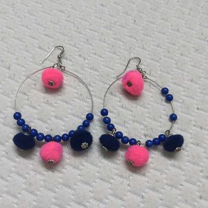 Boho PomPom  Hoop Earrings