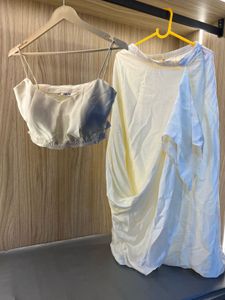 NEW Cream Satin Crop Top &amp; Skirt Set