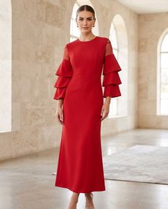Elegant Red Ruffled Sleeve Dress