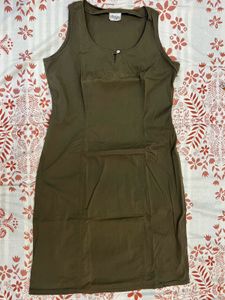 Olive Green Sleeveless Button Detail Dress