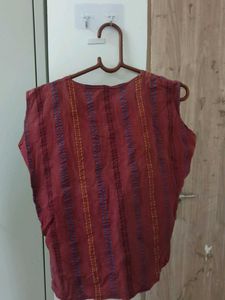 Embroidered Red Cotton Kurta