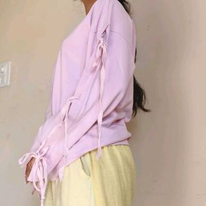 Pink Sweatshirt with Tie Sleeves