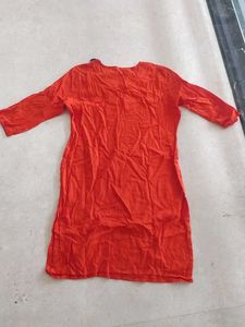Orange Embroidered Kurta Top