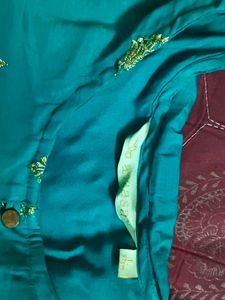 Teal Kurta Set with Gold Embroidery