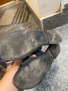 Black Studded Flat Sandals- 36
