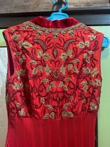 Adi By Adtya Khandelwal Red Net &amp; Velvet Anarkali