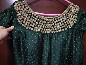 Elegant Green Ethnic Gown with golden work ✨