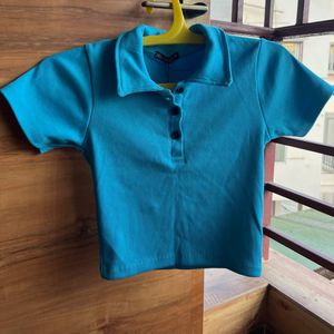 Bright Blue Cropped Polo Shirt