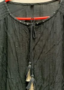 Black Kurta Top with Embellished Neckline