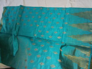 Beautiful Teal &amp; Gold Striped Saree