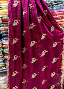 Embroidered Peacock dark purple Saree