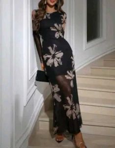 Elegant Floral Sheer Maxi Dress