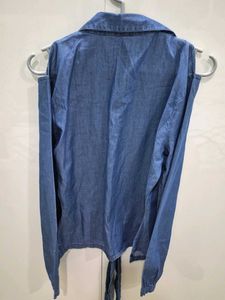 Embroidered Cotton Denim Zip-Up Top
