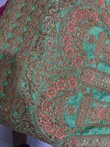 Stunning Green &amp; Red Embroidered Lehenga