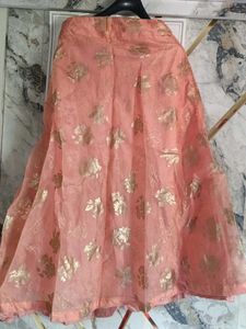 Elegant Peach Floral Skirt with blause and duptta