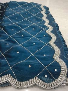 Elegant Navy Blue Embroidered Saree