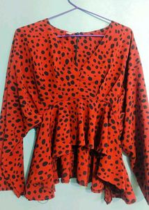 Red Animal Print Top