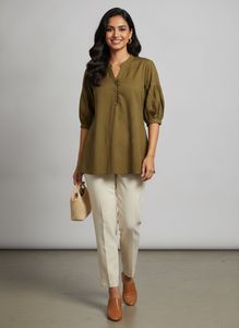 Elegant olive top with Unique Sleeves buy1get2free