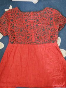 Red Printed Kurta Top