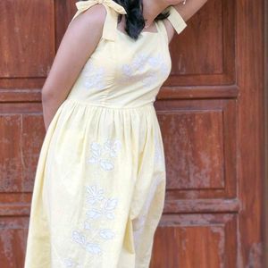yellow embroidered party wear dress