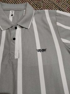 Men's Grey Striped Polo T-Shirt
