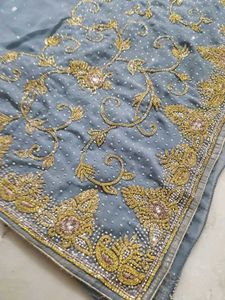 Grey Saree with golden Dimond work