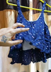 Cute Navy Blue Polka Dot Crop Top