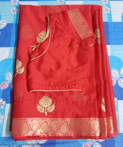 Stunning Red Zari Work saree