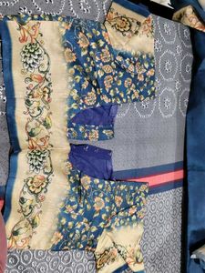 Blue Saree with Decorative Border