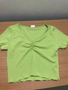 Green V-Neck Crop Top