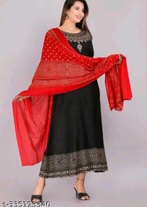 Beautiful Black Kurta Set with Red Dupatta