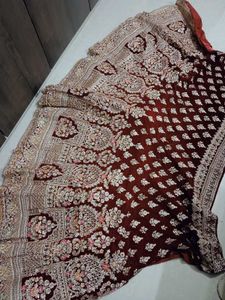 Maroon Velvet Embroidered Bridal Lehenga