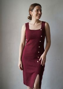 Chic Maroon Button Detail Dress