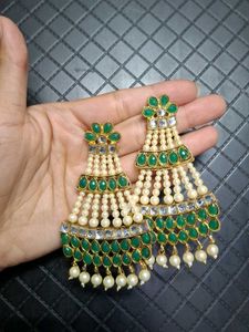 Exquisite Green Pearl Chandelier Earrings