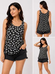Black Floral Print Tank Top