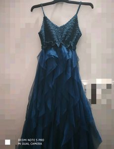 Blue Midi Hot Ruffle Dress For Womens