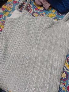 Sparkling Silver Pleated Top