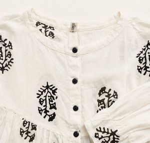 White Block Print Kurta Top