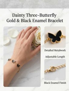 Dainty Butterfly Gold &amp; Black Enamel Bracelet
