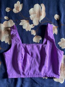 Purple Square Neck Crop Blouse