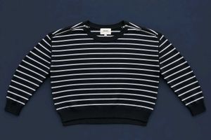 BLACK &amp; WHITE STRIPED ZIP DETAIL SWEATSHIRT