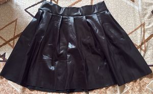 Black Faux Leather Pleated Mini Skirt